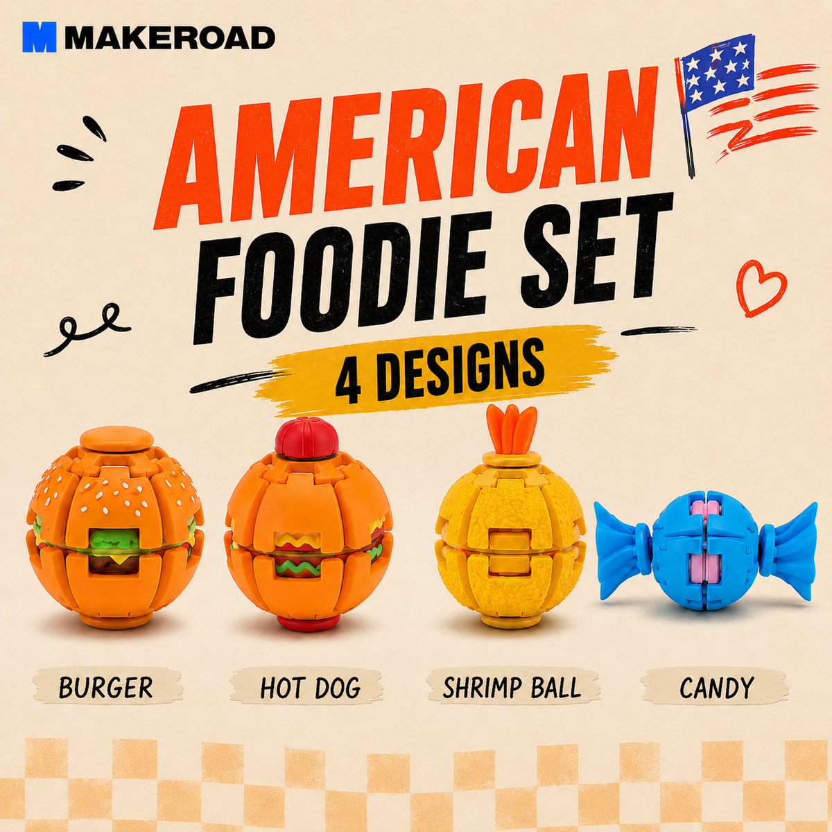 American Foodie Set HelixCore Press-to-Spin Squishy Ball